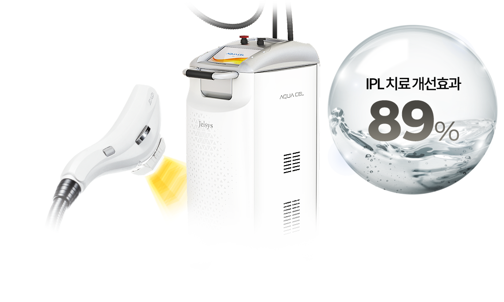 AQUA CEL IPL 치료 장비와 IPL 치료 개선효과 89퍼센트를 나타낸 이미지